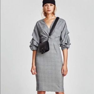 Plaid Puff Sleeve Midi Dress